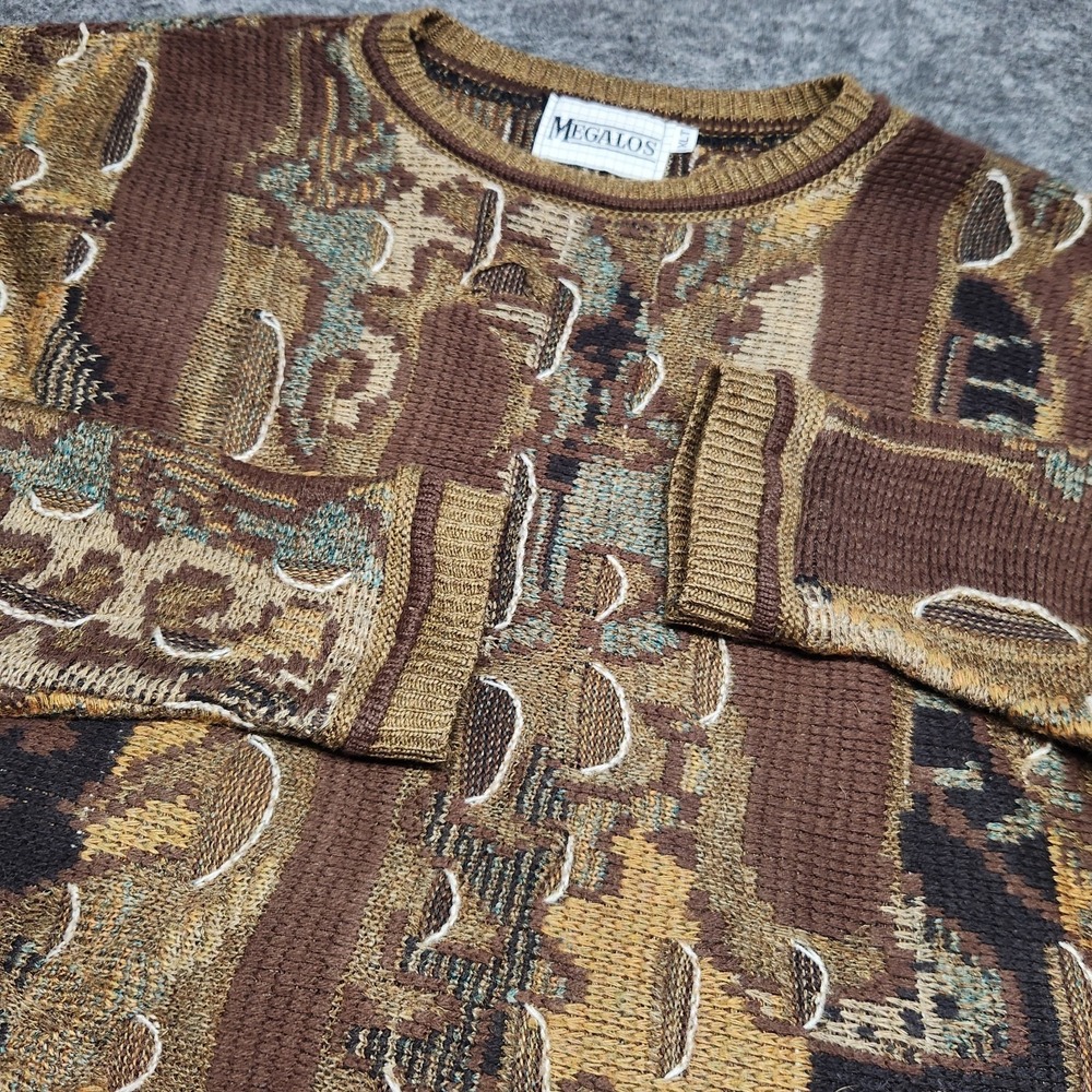 Megalos Vintage Mens Textured 3D Knit Textured Sweater Coogie Cosby Biggie XLT